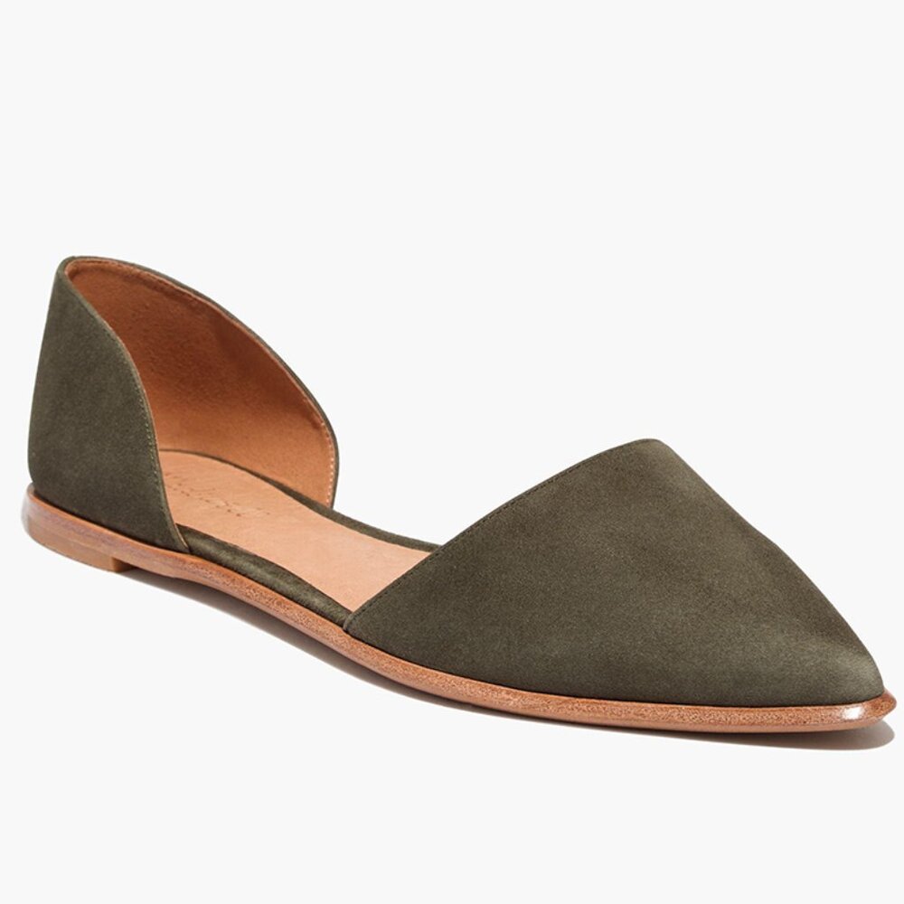 MADEWELL The Areielle d'Orsay Olive Green Suede Flat Slip On Shoes Sz 8, used